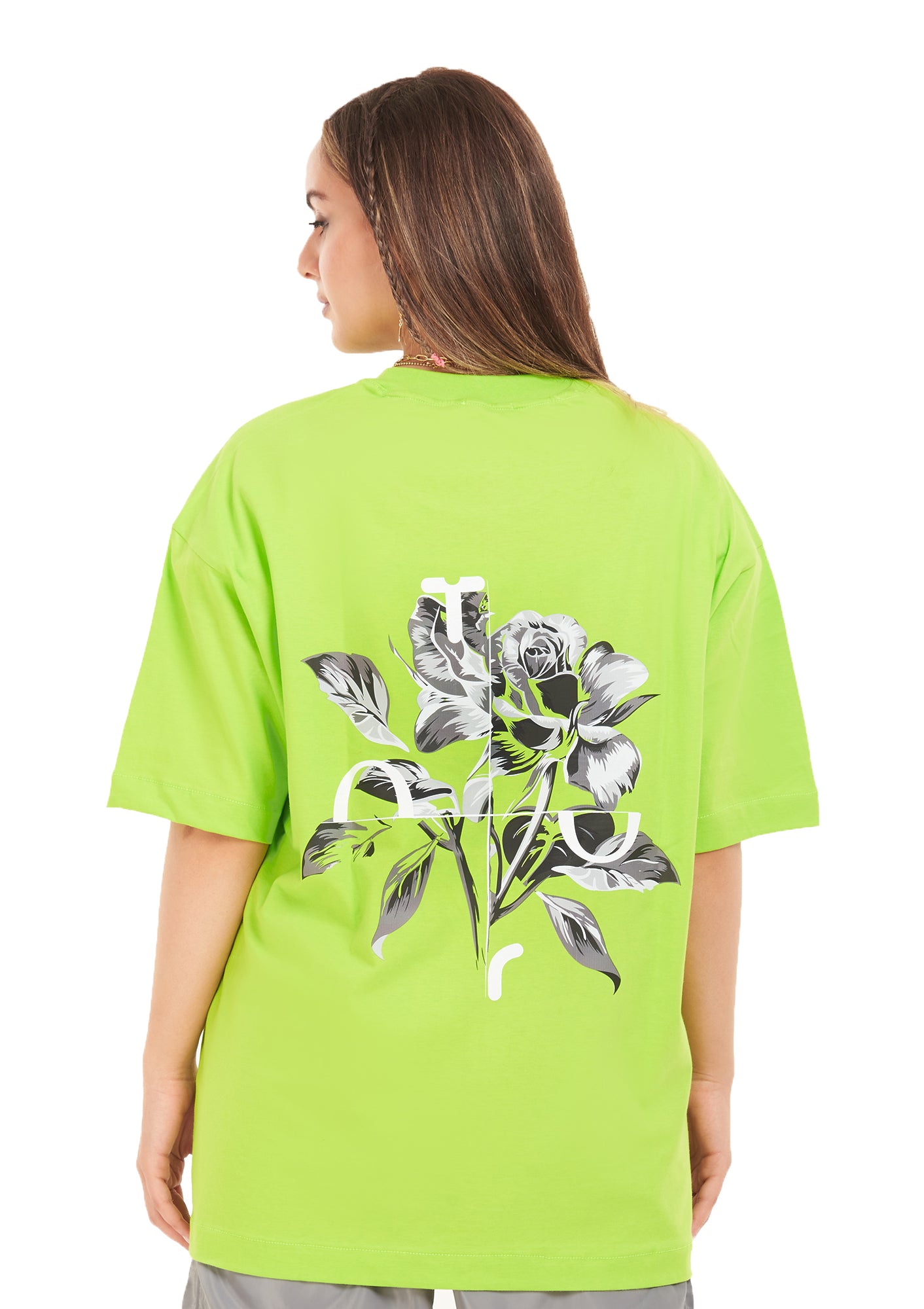Flower tee Oversized printed Green apple T-shirt for Her